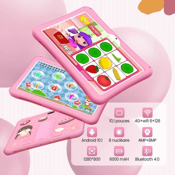 Tablette Enfants UVERBON 10.1 Tablet Tactile 6GB RAM + 128GB ROM Android  10.1 - 4G WiFi - 8 Core - HD 1280 * 800 IPS Screen - Rose - Cdiscount  Informatique