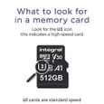 Integral Carte Mémoire 512Go Micro SDXC + Adaptateur SDHC/SDXC Premium Haute Vitesse jusqu'à 100MB/s Classe 10 V30 UHS-I U3-3