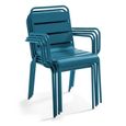 Table de jardin et 4 fauteuils empilables - 70 x 70 x 72 cm - Acier - Palavas - Bleu-3
