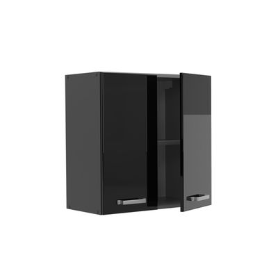 Vicco meuble de cuisine haut vitré R-Line, Noir Haute brillance