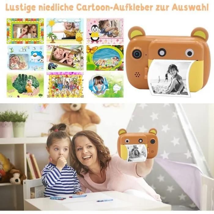 Appareil photo à impression instantanée pour enfants avec 3 rouleaux de papier d'imprimante, appareil photo numérique 1080p pour enfants de 3 à 12 ans
