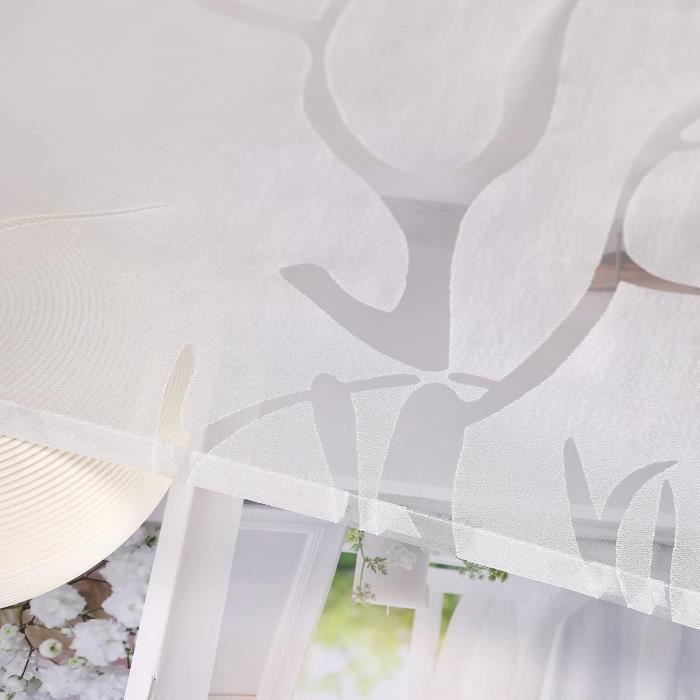 Hongya 1pcs rideaux brise bise fenetre avec Oeillets Rideau Court de  Cuisine Motif Branches -L-H 60 x 90 cm