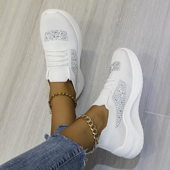 Basket blanche femme avec strass outlet