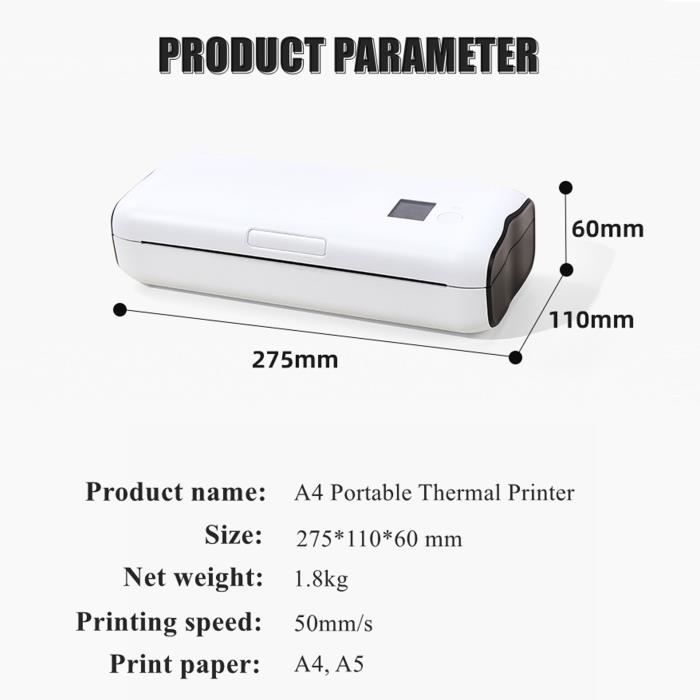 Imprimante thermique portable A4 Imprimante Thermique sans Fil à Distance  Bluetooth A4, informatique imprimante Prise UE - Cdiscount Informatique