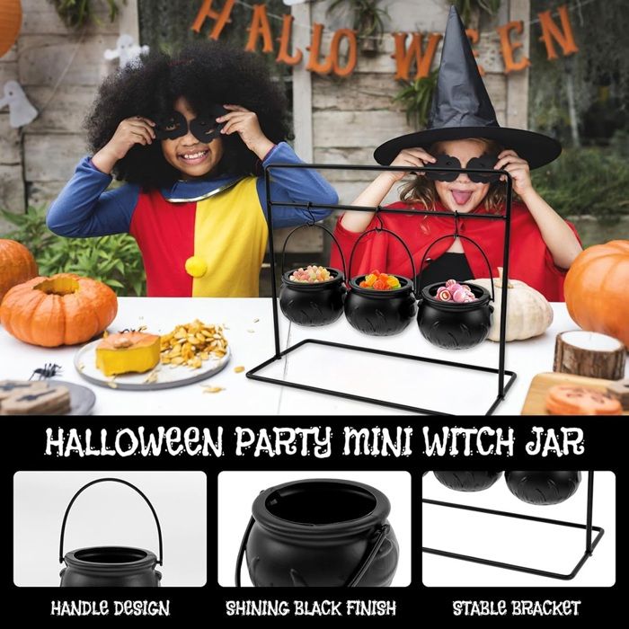 Chaudrons Sorcière Halloween - Lot De 9 (1 Grand + 8 Petits) - Seau à Bonbons Ou Décoration - Matériau PP