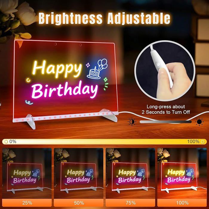 Planche à dessin LED rechargeable de 35 x 25,4 cm avec 13 effets de lumière, tableau effaçable à sec en acrylique éclairé, support intégré, excellent cadeau pour fille de 4 à 8
