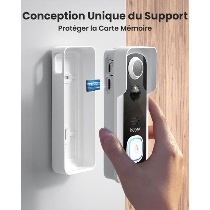 IeGeek 2K sonnette et caméra de sécurité set, détection de mouvement PIR, vision nocturne couleur, Audio Bidirectionnel, IP65 - Bricolage