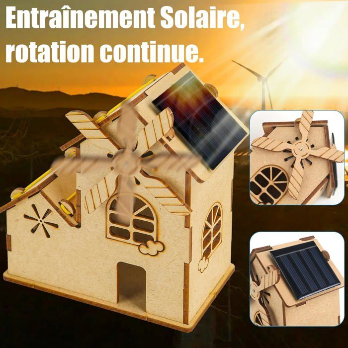 Maison éolienne Solaire – Puzzle Scientifique 3D en Bois à Faire soi-même pour Enfants,modèle éducatif pour Enfants de 8 à 12 Ans - Jeux - Jouets