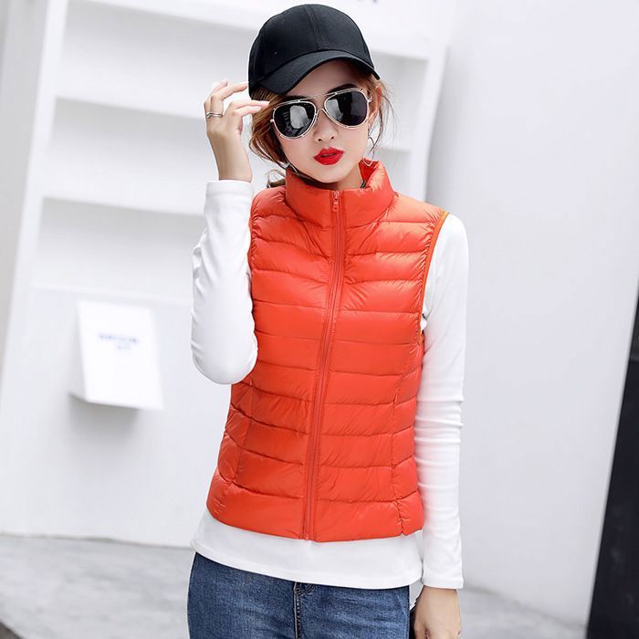 Orange Doudoune Sans Manche De Luxe Veste Doudoune Longue Doudoune