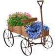 GOPLUS Jardinière Forme Brouette Chariot Décoratif en Bois avec 2 Bac de Plantation pour Jardinière,Jusqu’à 15kg,35×62,5×60cm Noyer-0
