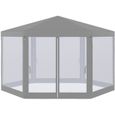 Tonnelle barnum tente de réception hexagonale style cosy métal polyester imperméabilisé surface env. 10 m² gris 400x350x250cm Gris-0