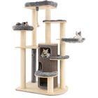 GOPLUS Arbre à Chat Multi-Niveaux 173 cm, Condo à 3 Étages, Hamac, Griffoirs en Sisal, Boule et Corde Suspendue (Gris)