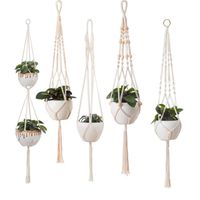 PZCC Ensemble de 5 paniers suspendus de jardin, pots de fleurs suspendus pour plantes vertes, sacs en filet de ficelle