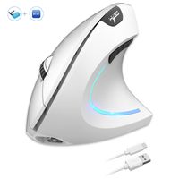 RGB Souris Silencieuse Sans Fil Verticale - HXSJ T22 - 2,4GHz/Bluetooth - Ergonomie - 2400DPI - 600mAh - Type C Charge - Blanc