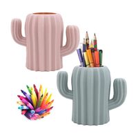 2 Pièces Porte Stylo de Bureau, Porte Pot Organisateur, Pot a Pinceau de Maquillage, Créatif Drôle Forme de Cactus Pot à Crayons
