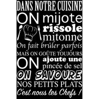 Sticker Citation Cuisine "Dans Notre Cuisine,...)(100x60 cm)  BLANC TEX012