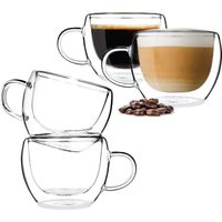 Tasse à Café,Tasse Double Paroi Verre,150ml tasses à café en verre,pour latte,cappuccino,sachets de thé,boissons,4pcs