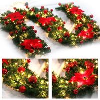 Guirlande  sapin artificiel de Noël, avec LED+Boules de Noël rouge+ fleur rouge 2,7m pour décoration Noël exterieur intérieure