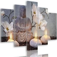 Tableau Décoration Murale 5 Panneaux Bouddha 150x100 cm Impression sur Toile galets orchidée bougies Zen pour la Maison Salon