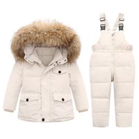 Combinaison de Neige Fille Garçon Doudoune à Capuche+Pantalons de Ski Enfant 2Pièces Bébé Manteau de Duvet Pantalon,Blanc,90 cm
