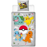 Pokémon Rule, Parure de Lit Enfant Pikachu, Housse de couette 140x200 cm, Taie d’oreiller 63x63 cm