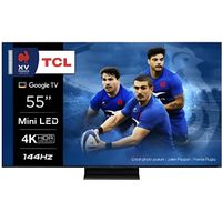 TV QLED TCL 55C805 139 cm 4K UHD Google TV Aluminium brossé - Blanc - Smart TV - Ecran incurvé