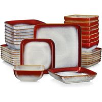 Service de Table 32 Pièces, vancasso Assiette, Série STERN-R Argile de poterie émaillée au four - Rouge