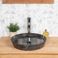 Vasque à poser en marbre - WANDA COLLECTION - Malo 45 noir - Forme ronde - Diamètre 45 cm