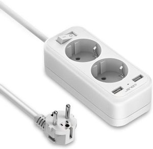 MULTIPRISE Multiprise USB, Bloc Multiprises 2 Prises avec 2 Ports USB Chargeur Prise avec Cable Multiprises Electrique avec.[Z201]