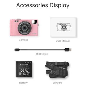 APPAREIL PHOTO COMPACT Rose - caméra numérique compacte 1080P, caméscope 