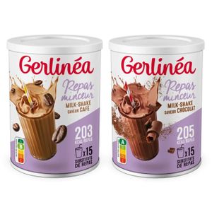 SUBSTITUT DE REPAS Gerlinéa - Lot de 2 Boissons Milkshake Café et Chocolat - Substituts de repas riches en protéines - Poudre à reconstituer - 30 repas
