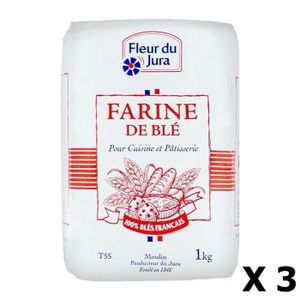 FARINE LEVURE Lot 3x Farine T55  blé tendre 100% français - Fleur du Jura -  paquet 1kg