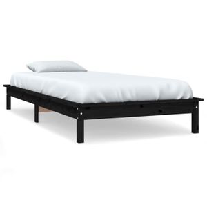STRUCTURE DE LIT Cadre de lit noir 90x190 cm simple bois de pin mas