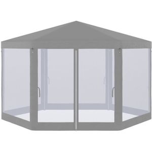 TONNELLE - BARNUM Tonnelle barnum tente de réception hexagonale style cosy métal polyester imperméabilisé surface env. 10 m² gris 400x350x250cm Gris