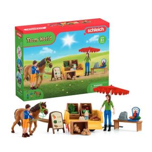 FIGURINE - PERSONNAGE Étal mobile de la ferme, jeu de ferme avec figurines de fermiers, cheval et étal de marchandises, jouets animaux de la ferme pour