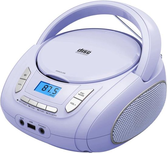 Boombox Portable Lecteur CD/Radio FM - USB, AUX, Casque - Bleu Foncé - Chaîne Stéréo Compacte