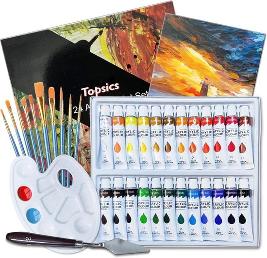 Lot De 40 Mini Peintures Acryliques Lavables – 6x12 Couleurs, 30 Pinceaux, 4 Palettes – Cadeau Enfant Adulte Pour Activités Créatives