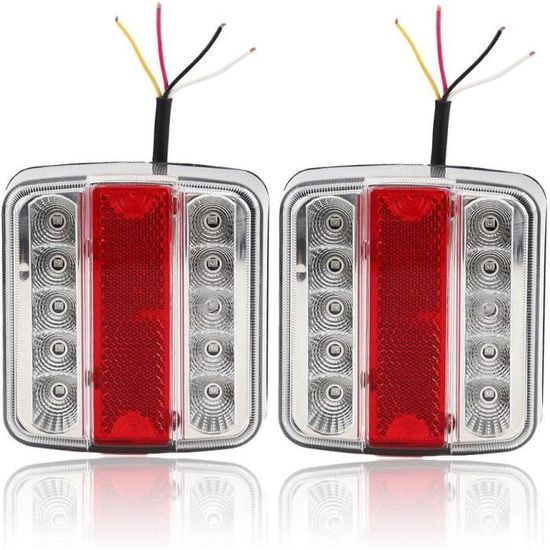 Feux Arrière LED Remorque 12V/24V AGRISHOP - 7 Fonctions, étanches IP67, Homologués E-Mark - 2 Pièces