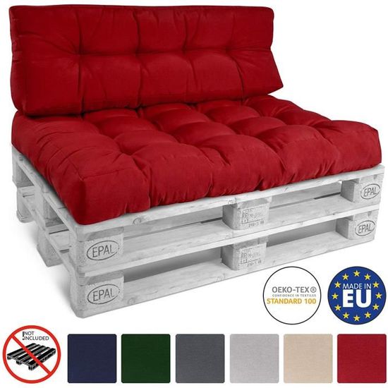 Beautissu ECO Style Coussin de dossier pour canapé en Palette 120x40x10-20 cm - Rouge - Extérieur Euro Palette