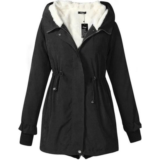 Manteau Femme Gris XL Avec Capuche Et Ceinture - Doublé, Tissu Croisé - Occasion En Excellent état