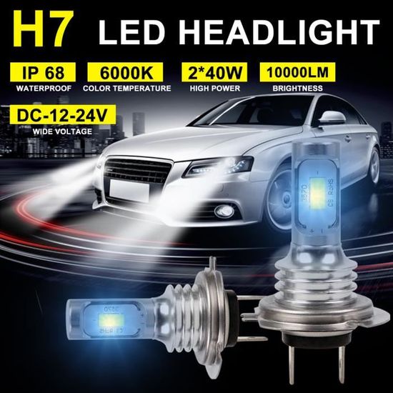 Qiilu 2 Pièces H7 12 LED Phare De Phare De Voiture, Antibrouillard Brillant De 3000K 24W 1000LM