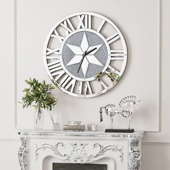 Alba HORGIANT - Horloge Murale Ronde Géante 60 Cm - Gris Métal Moderne, Lecture Facile à Distance