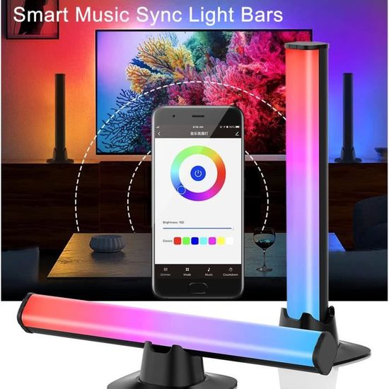 Smart LED Lampe, Lampe Rgb Gaming 2 PCS,Flow Light Bar avec Multiples Modes  Dynamiques et Modes de Synchronisation de la Musique.