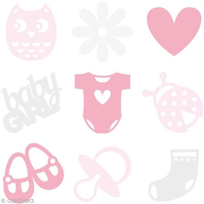 Set de mini silhouettes en feutrine - Bébé fille - 45 pcs Formes en feutrine à coller pour loisirs créatifs : - Quantité : 45