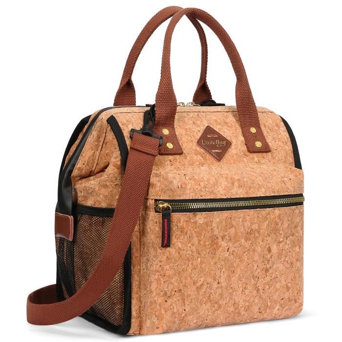 Sac Repas Isotherme Portable, Isolé Étanches, Bandoulière amovible, Lunch Bag pour Unisexe, Couleur du liège