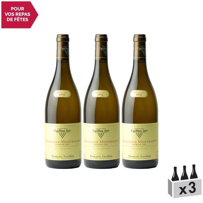Chassagne-Montrachet 1er Cru Blanc 2016 - Lot de 3x75cl - Domaine François Carillon - Vin AOC Blanc de Bourgogne - Cépage Chardonnay