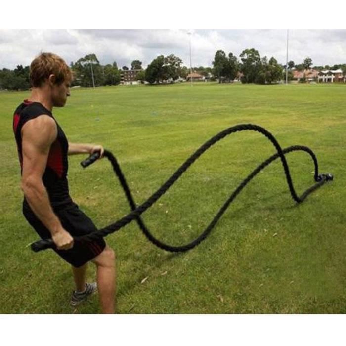 Corde Ondulatoire Sport Exercice Polyester de Combat Fitness 38MM 12M Corde Noir