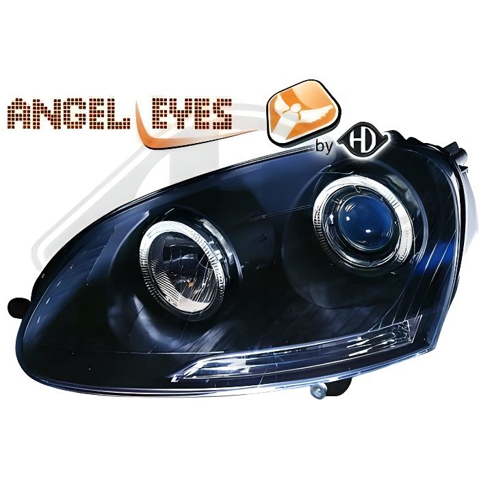 2214780 , Paire de Feux Phares Angel Eyes noir pour VW Golf 5 , Golf 5 Break , Golf 6 Break , Jetta 2 de 2003 a 2008