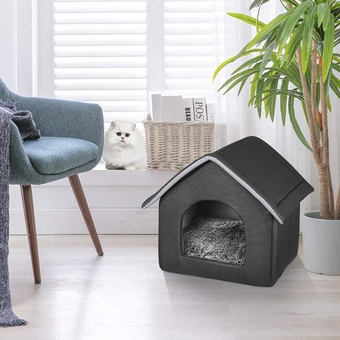 EUGAD Abri douillet Minou pour chat et chien avec Coussin Amovibles,Niche Maison en Tissu Oxford 52x46x52cm,Gris foncé