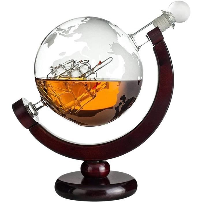 Coffret Cadeau avec Bouteille de Whisky en Forme de Globe Terrestre Qualité Supérieure avec Gravure du nom-Carafe en Verre avec Voil